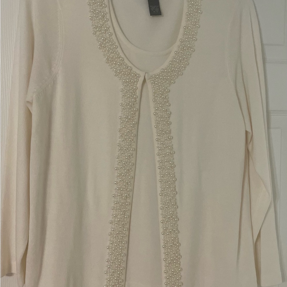 Avenue Soft Cream Knitwear 2 pc Pearl engrossed Sweater set Women’s  size 14/16W